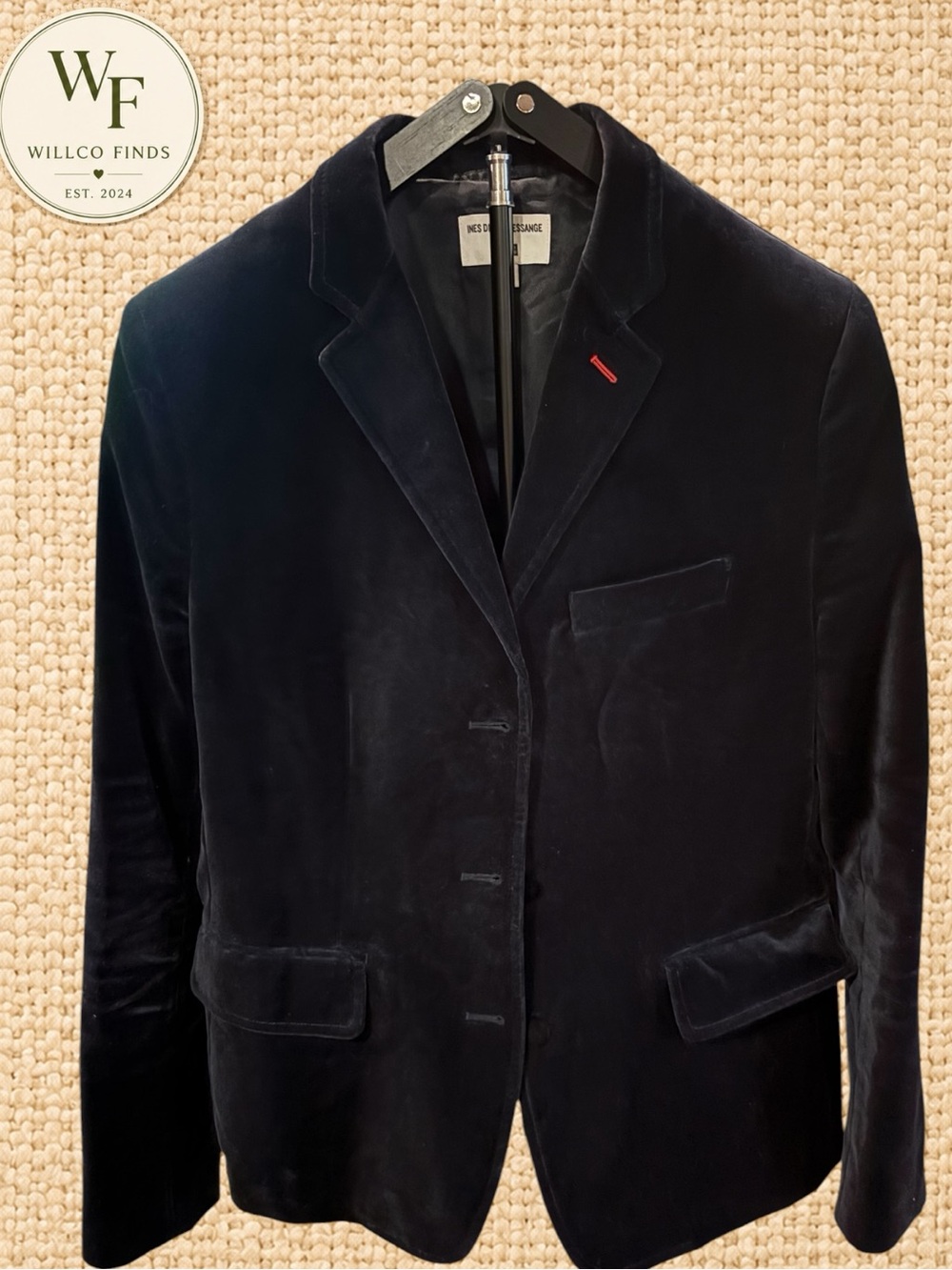 Ines de la Fressange x Uniqlo Black Velvet Blazer Women’s L Red Stitch Detail